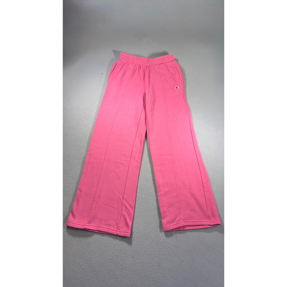 Champion Girls Pink Wide Leg Fleece Sweatpants Seam Front Size L 10/12